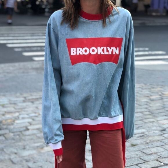 Limited Edition DFBK Defend Brooklyn Denim Crewneck w Zippers RARE - Picture 1 of 16